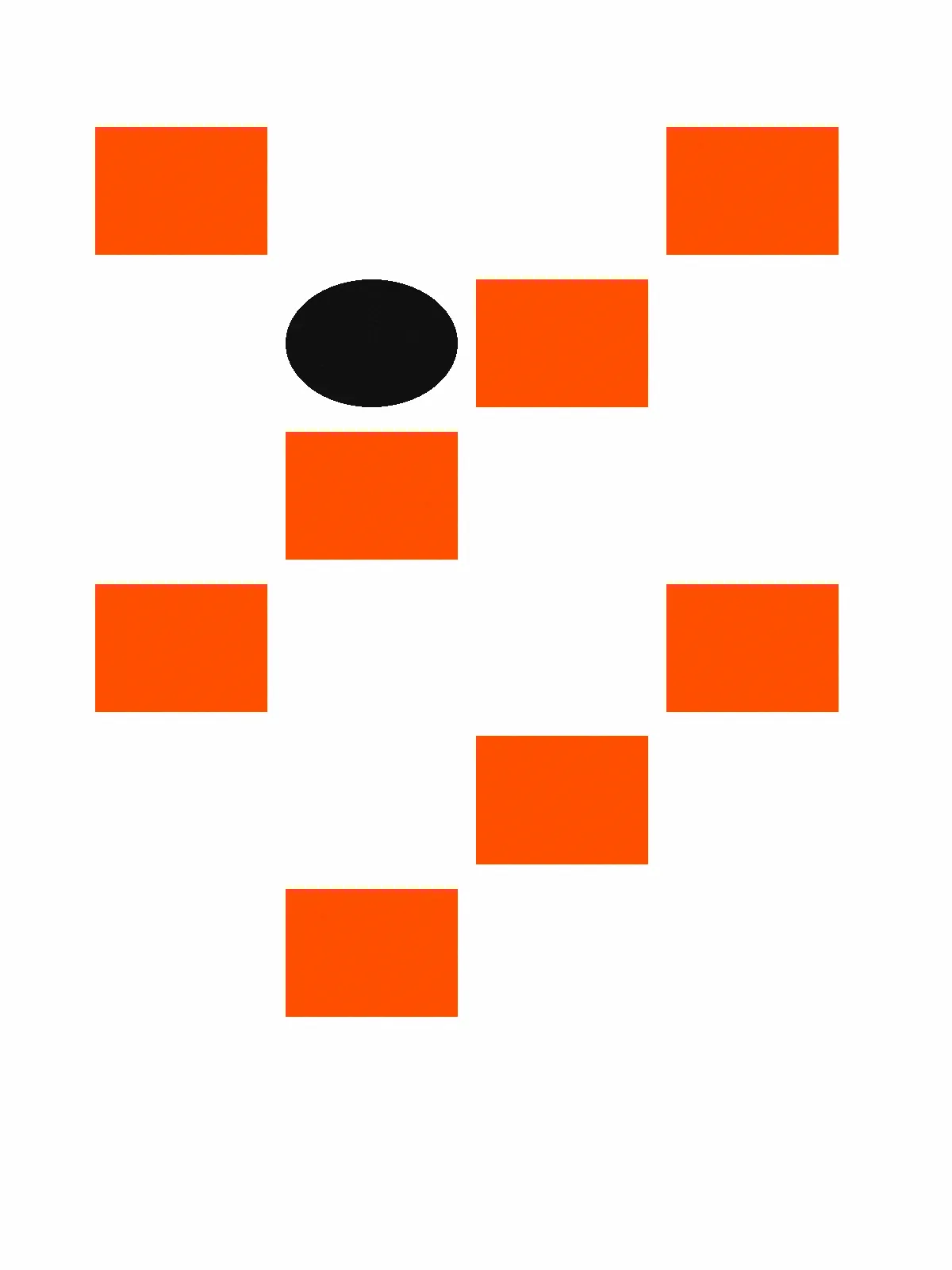 Grid of orange squares and a black dot
